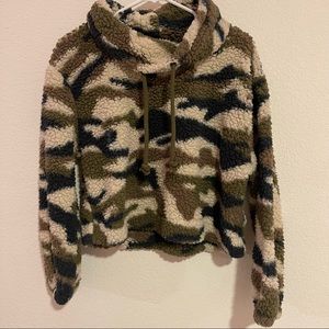 Cropped Cowl neck camo sweater
